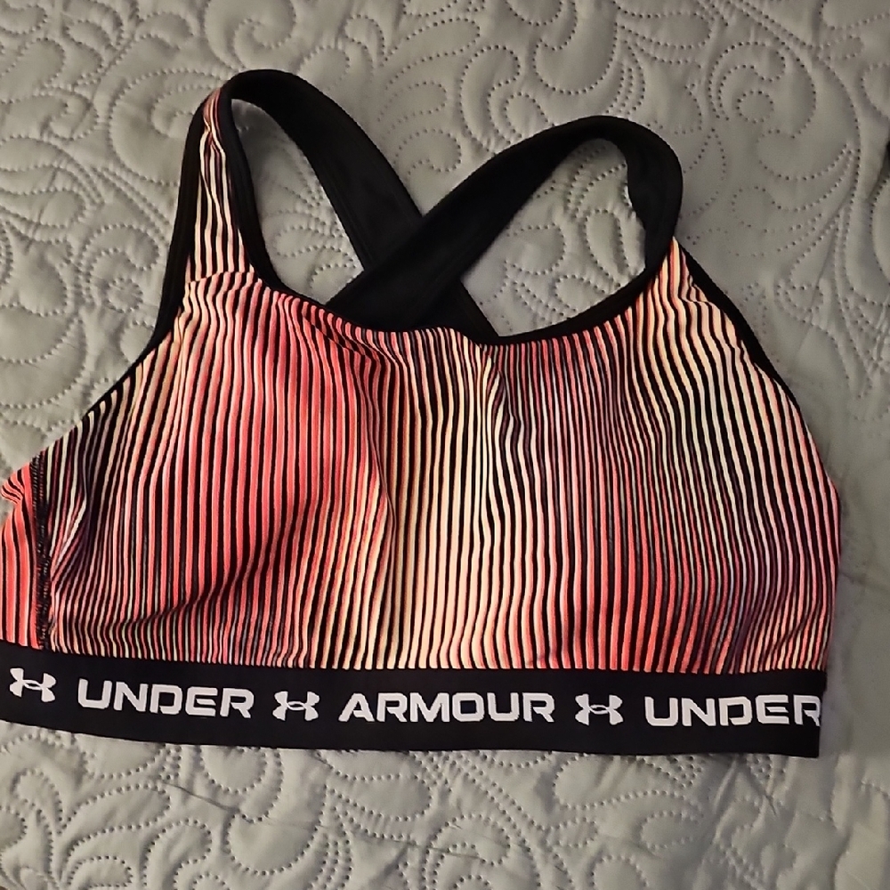 Under Armour Women's Plus Crossback Mid Sports Bra in striped Multi-color Style